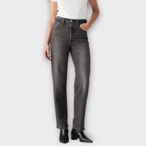 Levi's Ribcage Straight Ankle Premium Denim Washed Black Jeans